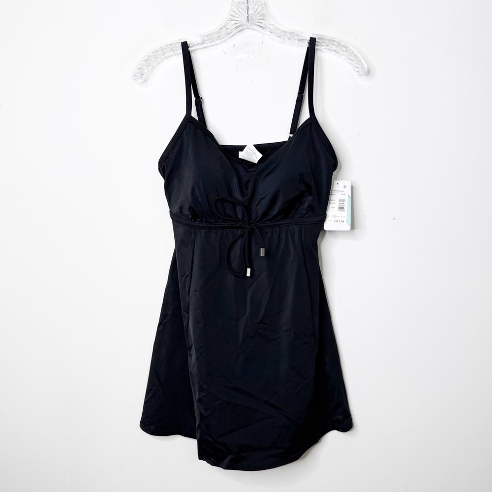 NWT SWIM SOLUTIONS | Black Empire Waist Swim Dress One Piece Swimsuit Sz. 12 - Picture 3 of 5